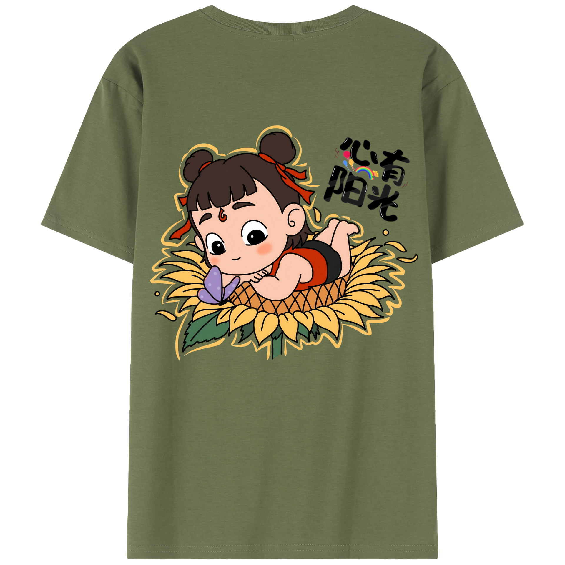 （画像用） Ne Zha 2 ナタ 魔童の大暴れ 綿100％半袖Tシャツ（背面プリント）